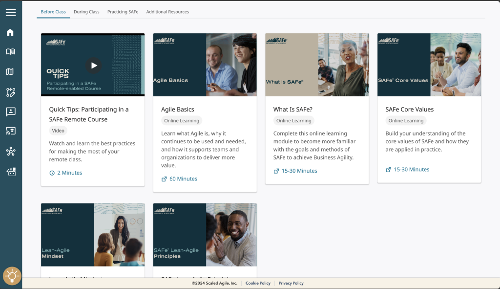 Pre-course e-learning provided by Scaled Agile Inc.